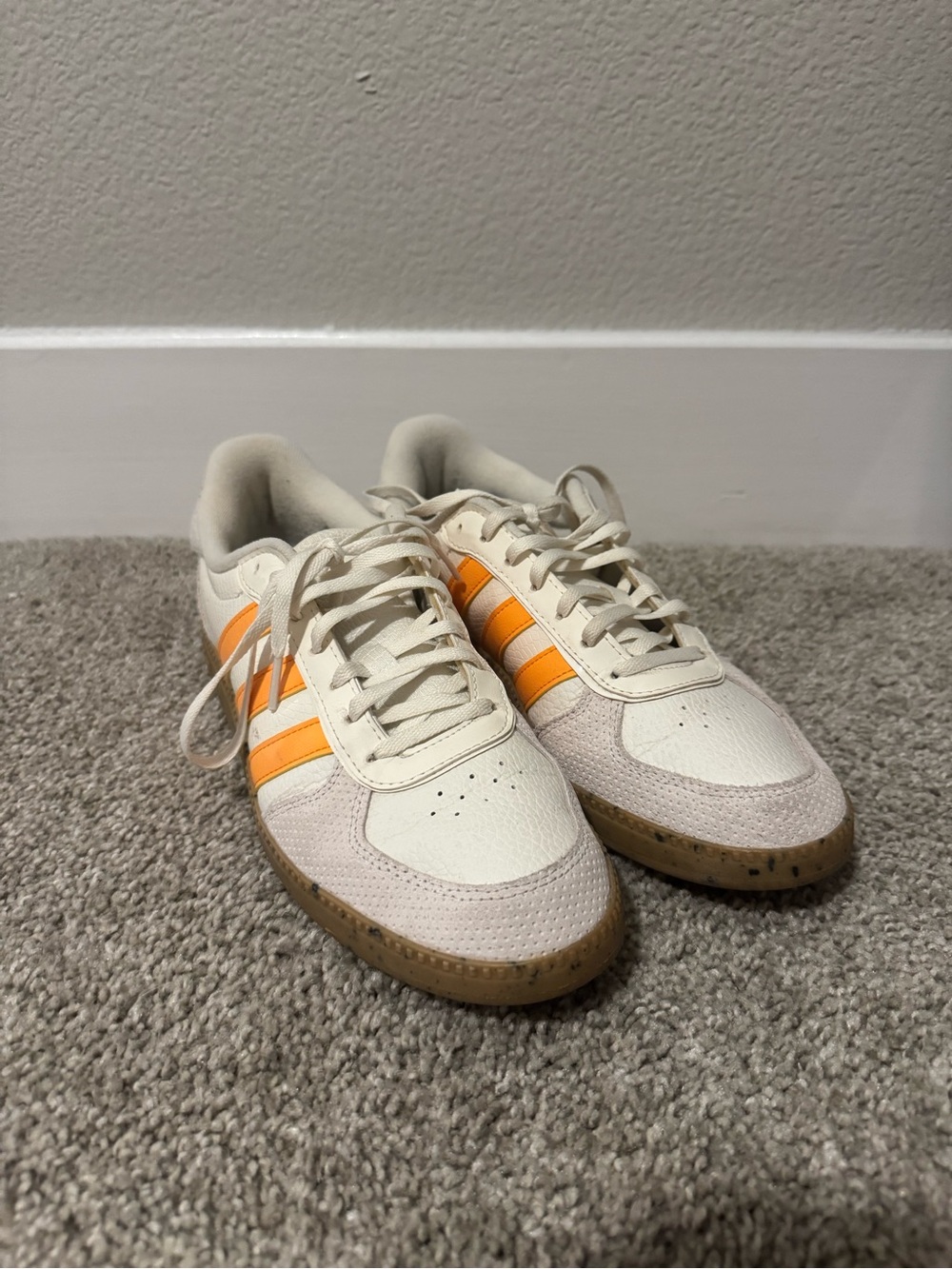 adidas Women's Cream Sneakers with Orange Stripes